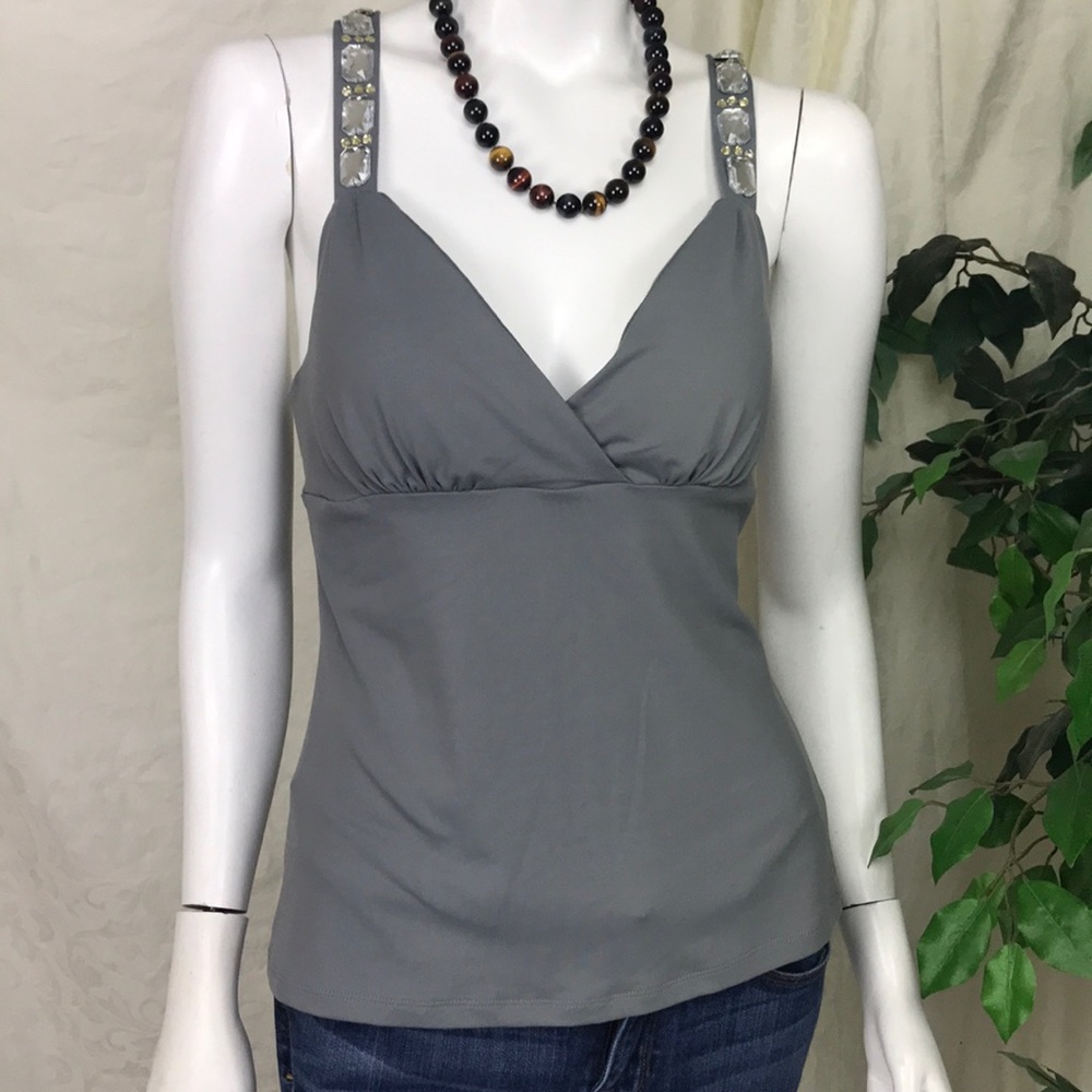 Gray Jeweled Strap Boston Proper Tank